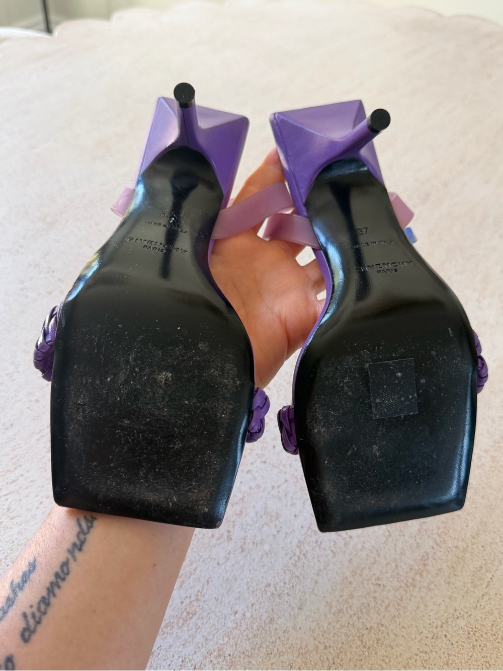 Givenchy Purple Square-Toe Chain Strap Heeled Sandals, Size 37, Worn Once - Picture 6 of 7